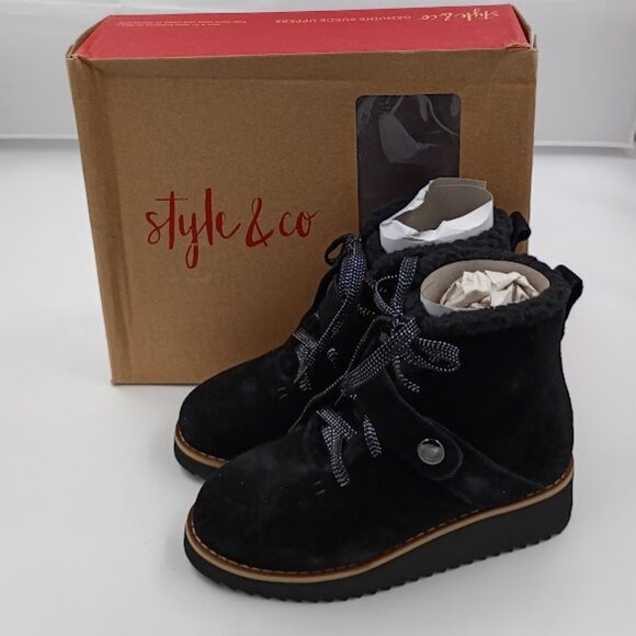 Style & Co. Elissaa Leather Closed Toe Ankle Booties, Women's Size 5, Black - Picture 1 of 5